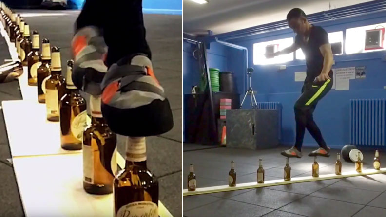 fastest-time-to-walk-10-m-on-glass-bottles-475932