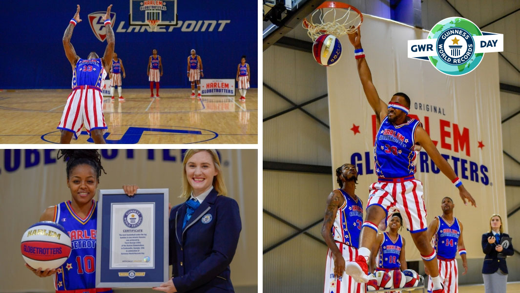 为庆祝吉尼斯世界纪录日，哈林篮球队打破五项吉尼斯世界纪录，其中一项新纪录首次由女性球员创造 | 吉尼斯世界纪录