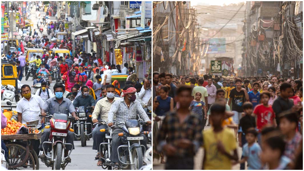 split image of busy life in india