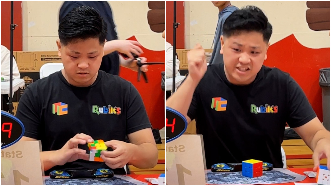 split image of Max Park solving cube