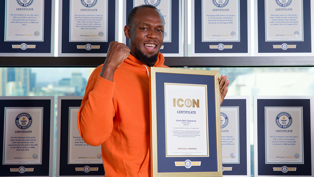 尤塞恩·博尔特（Usain Bolt）被正式授予“吉尼斯世界纪录ICON传奇人物“荣誉