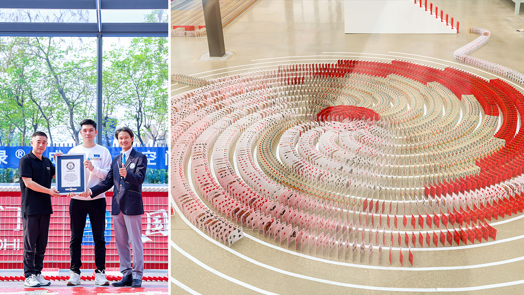 新豪轩门窗守护51725张扑克牌多米诺成功打破吉尼斯世界纪录